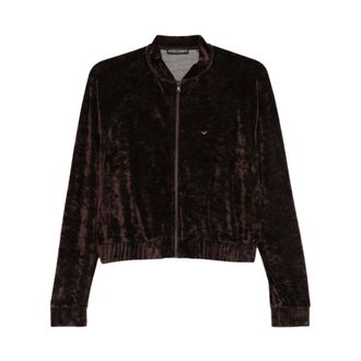 Emporio Armani C&aacute;rdigan de punto acanalado con cremallera - Sweatshirts & Hoodies - Mujer - Marr&oacute;n - XS