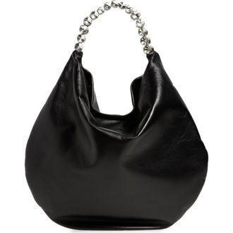 L'Alingi Large Crystal Handle Leather Hobo Bag in Black at Nordstrom