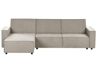 Beliani Sof&aacute; cama esquinero 3 plazas Tela Beige Derecha