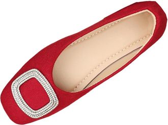 Generic Womens Slip On Shoes Casual Pumps Shoes Solid Color Retro Stylish Versatile Non-Slip Comfortable Ladies Loafers Work Walking Shopping Red