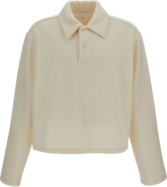 Rier Cream Wool Fleece Cropped Polo Shirt