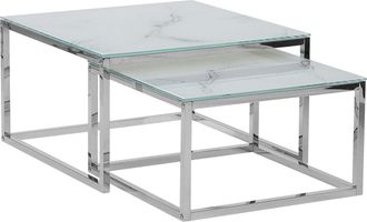 Beliani Beliani - Set 2 Tavolini Piano Effetto Marmo Bianco Con Gambe Acciaio Argentato Brea