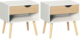 HOMCOM Set de 2 Mesitas de Noche Mesa Auxiliar con 1 Cajón y Estante de Almacenamiento para Dormitorio Salón Cama Oficina Estilo Moderno 50x39x51 cm