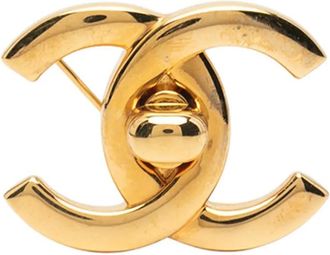 Chanel 1996 vergulde broche met CC-draaislot - Goud