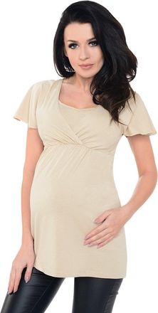 Purpless Maternity 2in1 Pregnancy Nursing Top Shirt Blouse Breastfeeding Women 7742 (14, Beige)