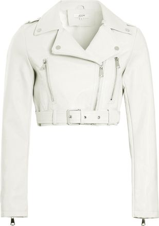 SS7 Womens Faux Leather Cropped Biker Jacket Off-White