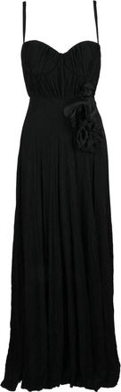 Elisabetta Franchi Black Viscose-Blend Pleated Lam&eacute; Long Dress