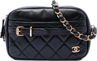 Chanel Pre-owned Quilted Crossbody Bag - Dames - Vintage Schoudertas - Zwart - ONE Size - Leer - Vintage