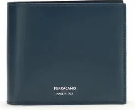Ferragamo Calf Leather Bos Taurus Portemonnee - Heren - Accessoires - Blauw - Maat: ONE Size Leer