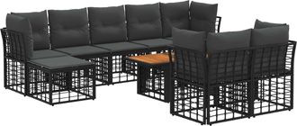 vidaXL Conjunto De Sof&aacute;s De Jard&iacute;n 10 Uds. Negro Y Gris Oscuro Vidaxl