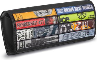 Yoshi Sci-Fi Bookworm Leather Glasses Case, Sunglasses Case, Flap Over, Black Leather