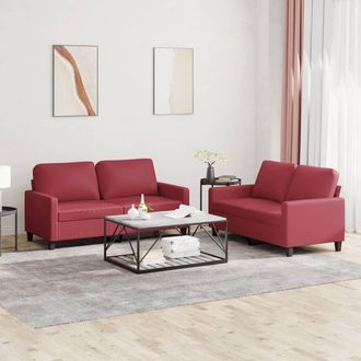 vidaXL Vidaxl - Juego De Sof&aacute;s Con Cojines 2 Piezas Cuero Sint&eacute;tico Rojo Tinto