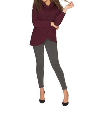 Papillon Cowl Neck Crossover Front Sweater In Wine
