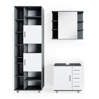 Vicco Conjunto De Muebles De Ba&ntilde;o Ilias, Antracita, 3 Partes, Con Mueble Alto