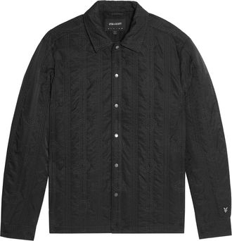 Lyle & Scott Mens And Geometric Patterned Snap Button Embroidered Lion Crest Overshirt in Black Ice - Size X-Large