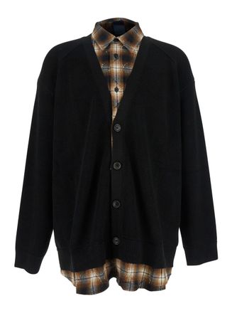 Juun.J Black Sweater With Layered Design And Classic Collar In Cotton And Wool Blend Man