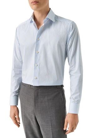 Eton Slim Fit Stripe Dress Shirt in Medium Blue at Nordstrom, Size 14.5