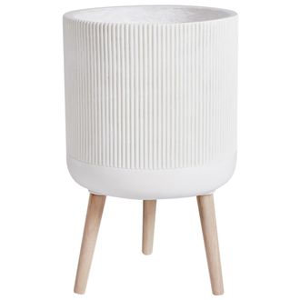 Beliani Beliani - Maceta Alta Mgo 35x35x57 Cm A Rayas Redonda Para Exterior E Interior Beige Claro Maclura