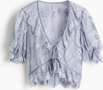 H&M Bestickte Volantbluse - Blue