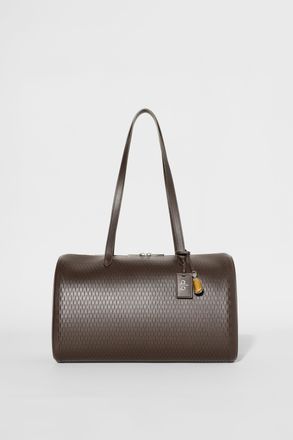 Alo Leather Mesh Shoulder Voyage Bag in Espresso Leather Mesh