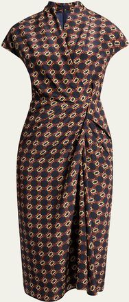 Dries Van Noten Dilian Geo-Print Draped Wrap Midi Dress