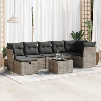 vidaXL Set De Sof&aacute;s De Jard&iacute;n Y Cojines 8 Piezas Rat&aacute;n Sint&eacute;tico Gris Vidaxl