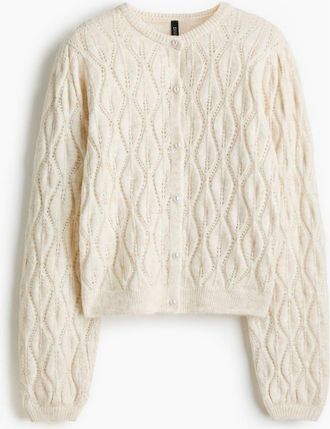 H&M Pointelle-knit Cardigan in Light Beige at Nordstrom, Size X-Small