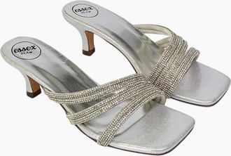 XY London Womens XY London Womens/Ladies Sparkle Diamante Square Toe Mule Sandals - Silver - Size: 7