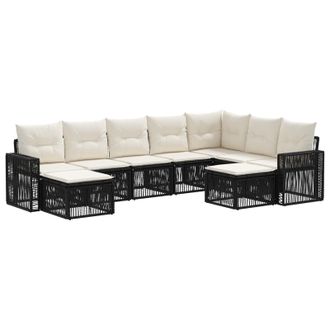 vidaXL Conjunto De Sof&aacute;s De Jard&iacute;n 9 Pcs Negro Y Blanco Crema Vidaxl