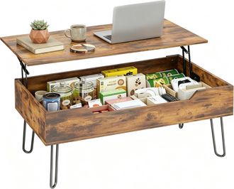 HOMCOM Homcom Mesa De Centro Elevable, Mesa De Caf&eacute; Para Sal&oacute;n Con Compartimento Oculto, Patas De Acero Para Sala De Estar, 95x50x40 Cm, Marr&oacute;n R&uacute;stico