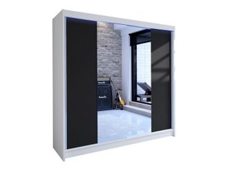 Mirjan24 Mobilier1 - Armario Closico 138, Blanco + Negro, 215x180x58cm, Puertas De Armario: Correderas, N&uacute;mero De Estantes: 0, Led