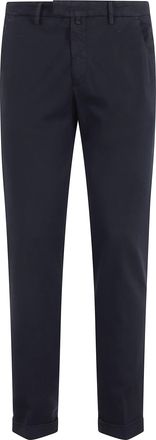 BRIGLIA 1949 Blue Flat-Stomach Cuffed Hem Cotton Straight-Leg Pants