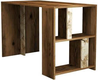 Dmora Escritorio Dpican, Escritorio Multiusos, Mesa De Oficina Para Pc, El Plan De Trabajo, 120x60h75 Cm, Nogal Y M&aacute;rmol Blanco - Dmora