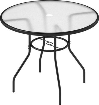 OUTSUNNY Outdoor Round Dining Table Tempered Glass Top w/ Parasol Hole 100cm