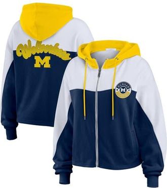 WEAR by Erin Andrews Womens WEAR by Erin Andrews Navy/White Michigan Wolverines Color-Block Full-Zip Hoodie at Nordstrom, Size Small