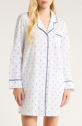 Nordstrom Classic Piped Cotton Nightshirt in Blue- Navy Snowflake Stripe at Nordstrom Rack, Size Medium
