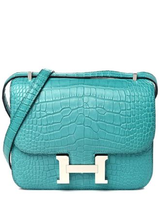 Herm&egrave;s Blue Matte Alligator Leather Constance 18 (Authentic Pre-Loved)