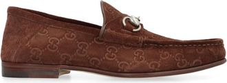 Gucci GG-motief Horsebit Su&egrave;de Loafers - Heren - Loafers - Bruin - 40 EU - Su&egrave;de - Schoenen