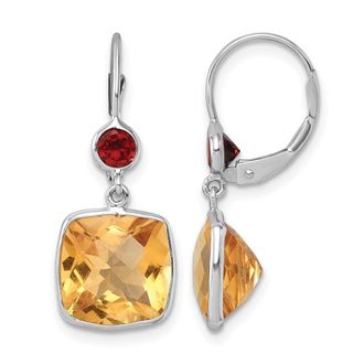 Diamond2Deal 14K White Gold Citrine and Garnet Leverback Drop Dangle Earrings