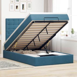 vidaXL Estructura De Cama Otomana Colchones Terciopelo Azul Oscuro Vidaxl