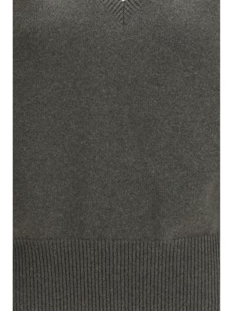 SA SU PHI Womens Cashmere V-Neck Sweater Military Green (capra Hircus)