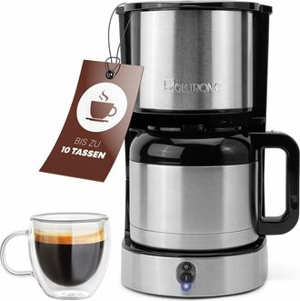 Clatronic Cafetera Acero Inoxidable, Protecci&oacute;n Antigoteo, Portafiltro, Jarra Termo 1,2l, Ka3805, Acero Inoxidable/negro