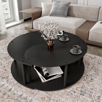 Dmora Mesita De Sal&oacute;n Gignese, Set 3 Piezas, 3 Compartimentos, Forma Redonda, 70x70x38h Cm Negra