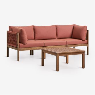 Sklum Conjunto De Jard&iacute;n Con Sof&aacute; Modular De 3 Piezas Con Reposabrazos Y Mesa De Centro En Madera De Acacia Branson Sklum