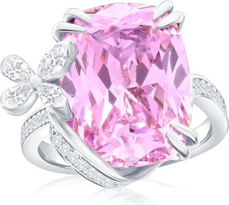 Suzy Levian Sterling Silver Gala Firework Elongated Cushion Cut Aqua & White Cubic Zirconia Butterfly Ring