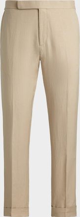 Ralph Lauren Purple Label Men & apos;s Silk and Linen Straight Leg Flat-Front Trousers