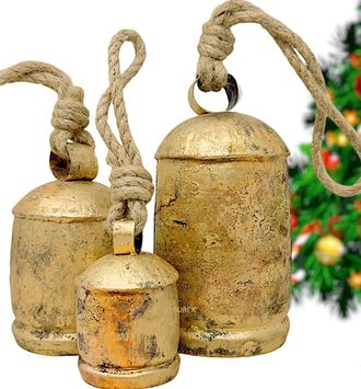 OEM Juego De 3 Campanas Navide&ntilde;as Vintage - Metal, Reno Grabado, Xl, Para Colgar En Coronas/adornos