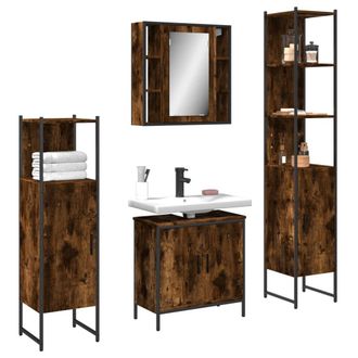 Berkfield Home 4 Piece Bathroom Cabinet Set Smoked Oak Engineered Wood in Brown