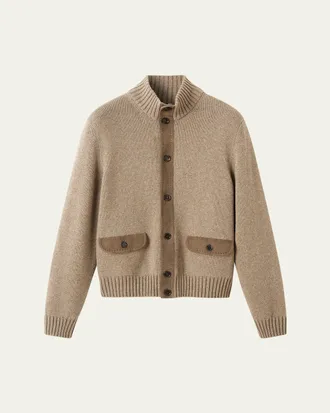 Loro Piana Mens Parksville Suede-Trim Baby Cashmere Bomber Jacket
