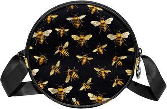 Generic Circle Crossbody Bag for Women, Bees Small Sling Bag Daypack with Zipper Adjustable Shoulder Straps Casual Ladies Girls Round Purse